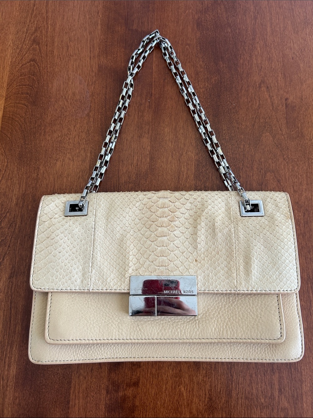 Michael Kors Collection Beige Python Chain Shoulder Bag 🐍✨